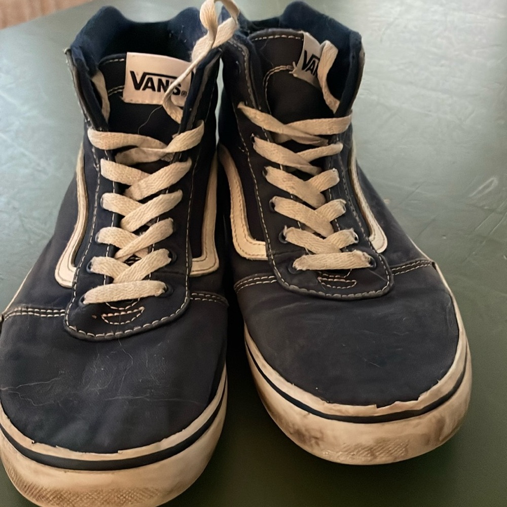 Blue canvas high top vans